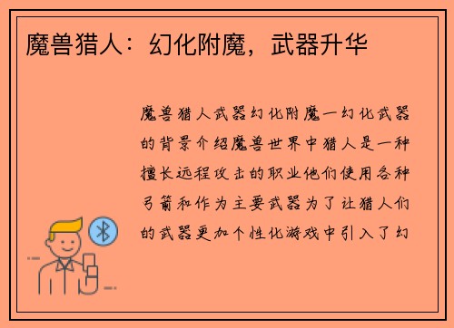 魔兽猎人：幻化附魔，武器升华