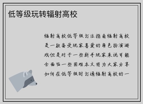 低等级玩转辐射高校