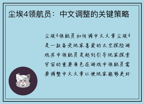 尘埃4领航员：中文调整的关键策略