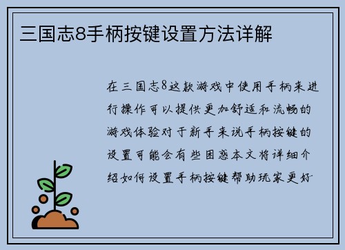 三国志8手柄按键设置方法详解